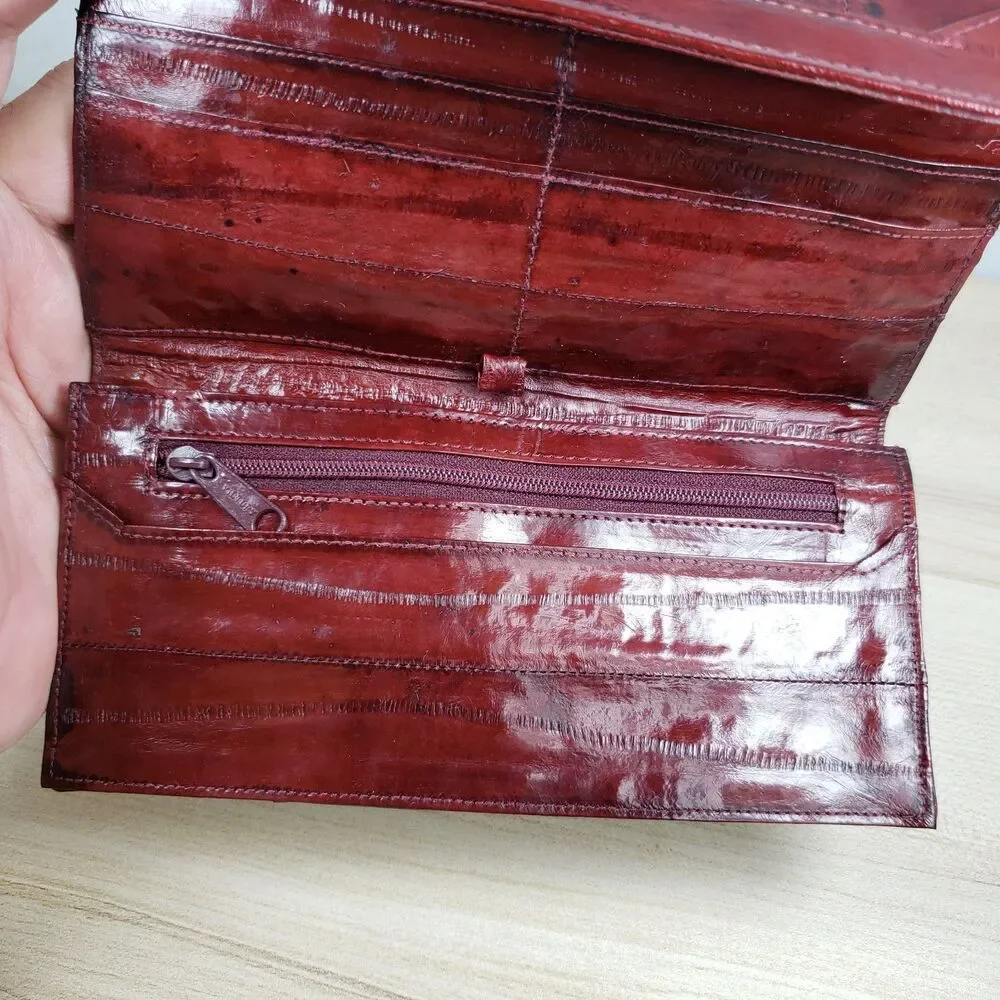 Vintage Eel Skin Burgundy  Wallet Check Book Cover Snap 7